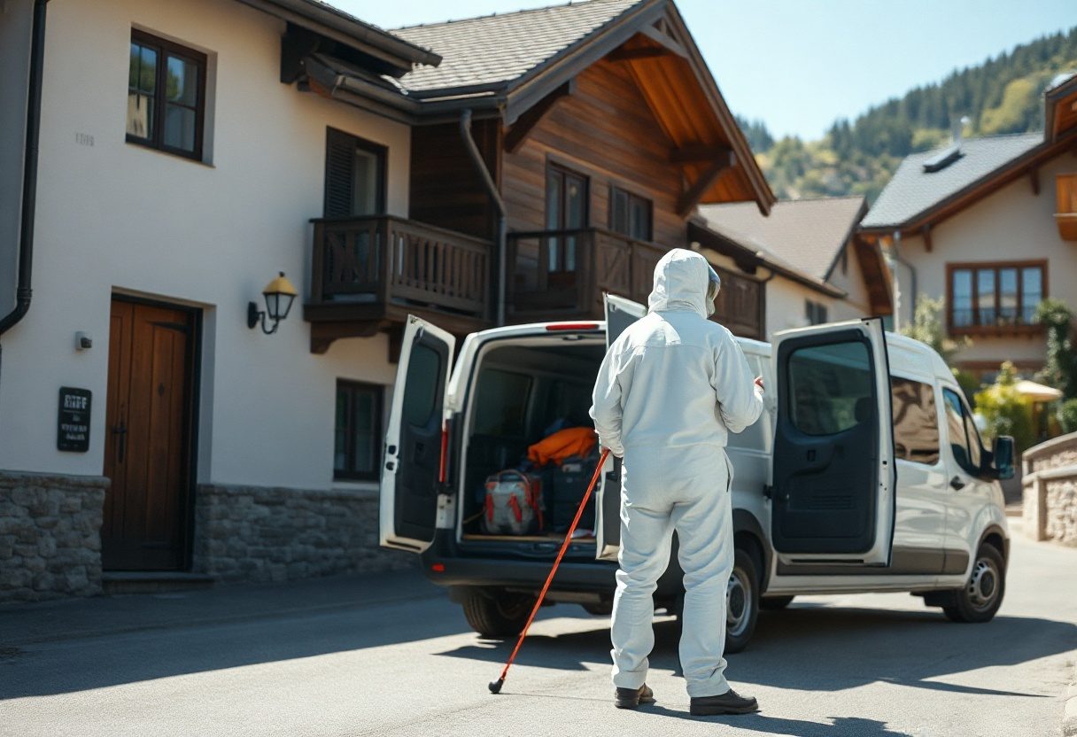 Schädlingsbekämpfer bereitet die Ausrüstung für einen Einsatz in Jena vor